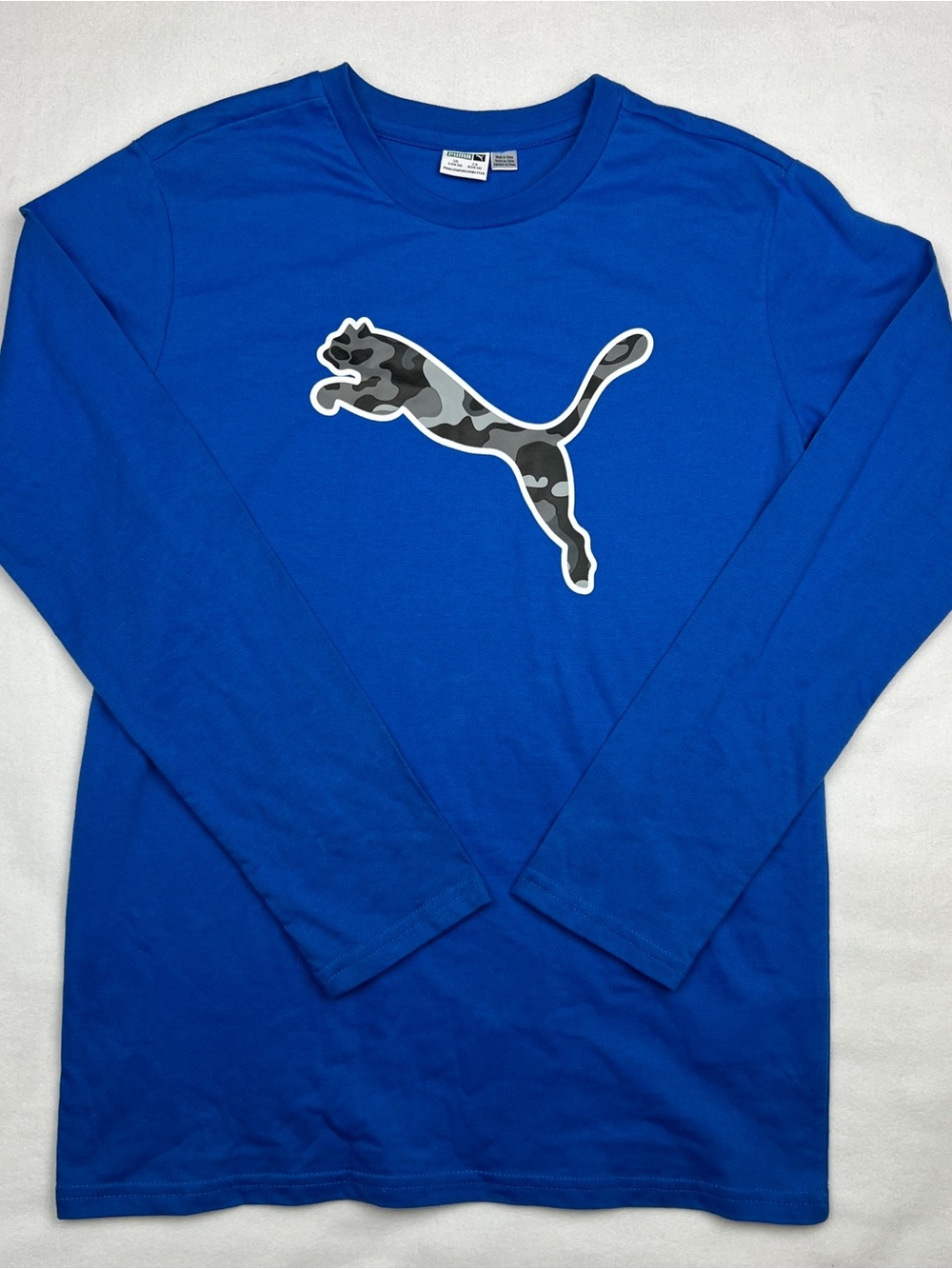 Puma Royal Blue Long Sleeve Tee with Gray Camo Cat Logo